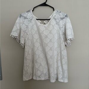 Eri + Ali Anthropologie White Embellished Blouse